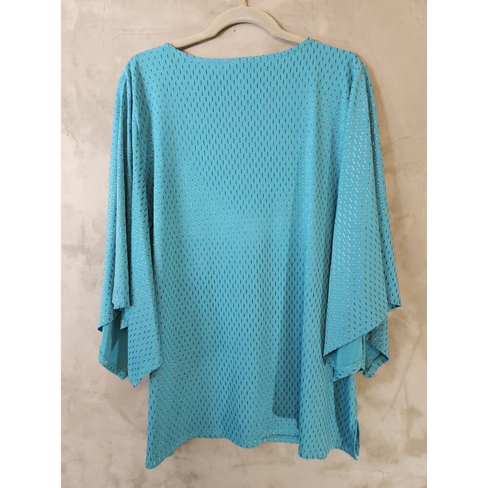 JM Collection Size XL Teal Knit V-Neck 3/4 Sleeve Blouse - Picture 7 of 8